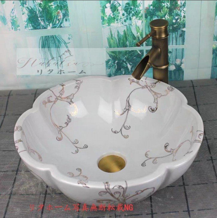人気洗面台 洗面ボウルセット 洗面ボール ．陶器 手水鉢 ．手洗器 手洗い鉢 洗面器 蛇口 排水金具付き