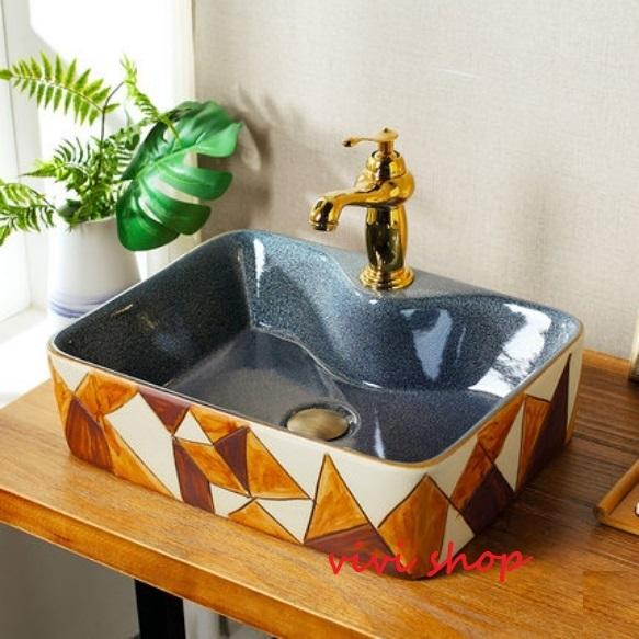 0121F173-3豪華洗面ボウルセット陶器洗面台 トイレ 手水鉢 手洗器 手洗い鉢 洗面器　蛇口 排水金具付き