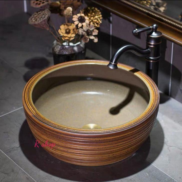 高級洗面台 洗面ボウルセット 洗面ボール 陶器 手水鉢 ．手洗器 手洗い鉢 洗面器 蛇口 排水金具付き.