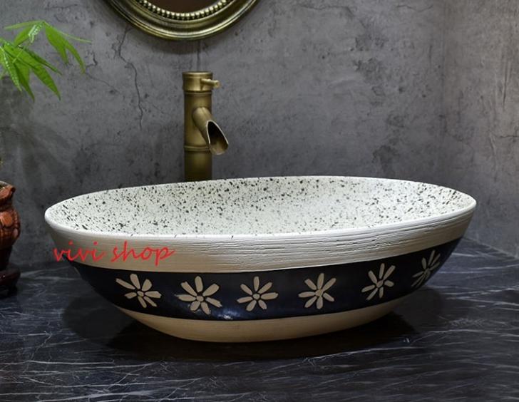 0121F191豪華洗面ボウルセット陶器洗面台 トイレ 手水鉢 手洗器 手洗い鉢 洗面器　蛇口 排水金具付き
