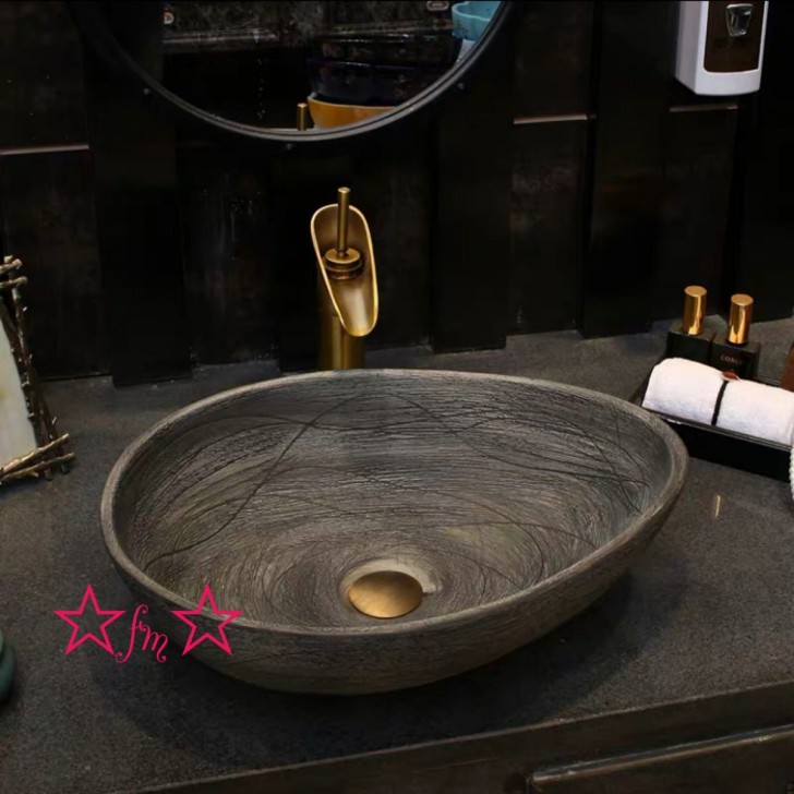 高級洗面台 洗面ボウルセット ．洗面ボール 陶器 手水鉢 ．手洗器 手洗い鉢 洗面器 蛇口 排水金具付き