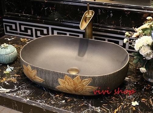 1220F54豪華洗面ボウルセット陶器洗面台 トイレ 手水鉢 手洗器 手洗い鉢 洗面器　蛇口 排水金具付き｜SSG SHOP