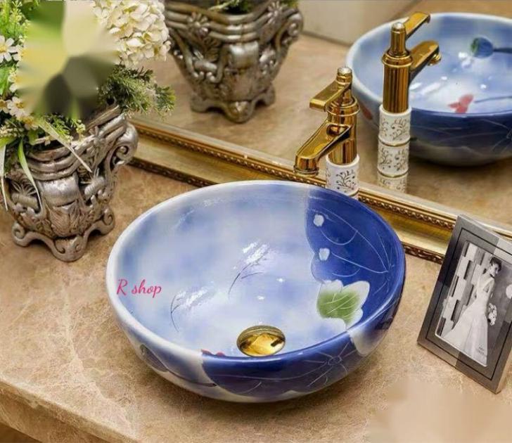 高級洗面台 洗面ボウルセット 洗面ボール 陶器 手水鉢 ．手洗器 手洗い鉢 洗面器 蛇口 排水金具付き 59,531円