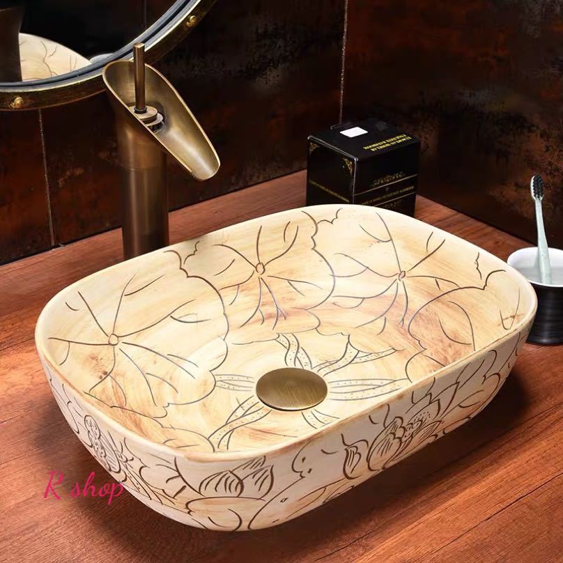 高級置き型洗面ボウルセット ．手洗い器 デザイン 陶磁器 手洗い鉢 洗面台 蛇口 排水ホース付き