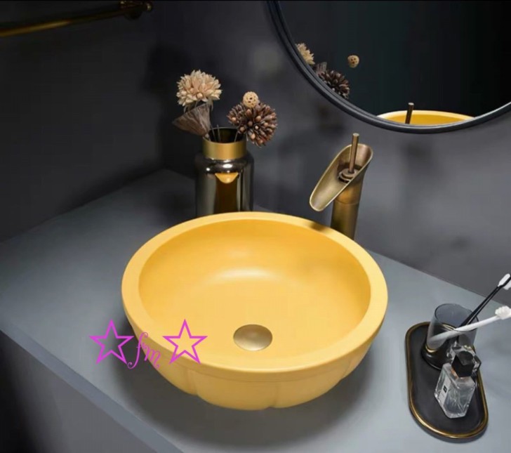 高級洗面台 洗面ボウルセット． 洗面ボール 陶器 手水鉢 ．手洗器 手洗い鉢 洗面器 蛇口 排水金具付き