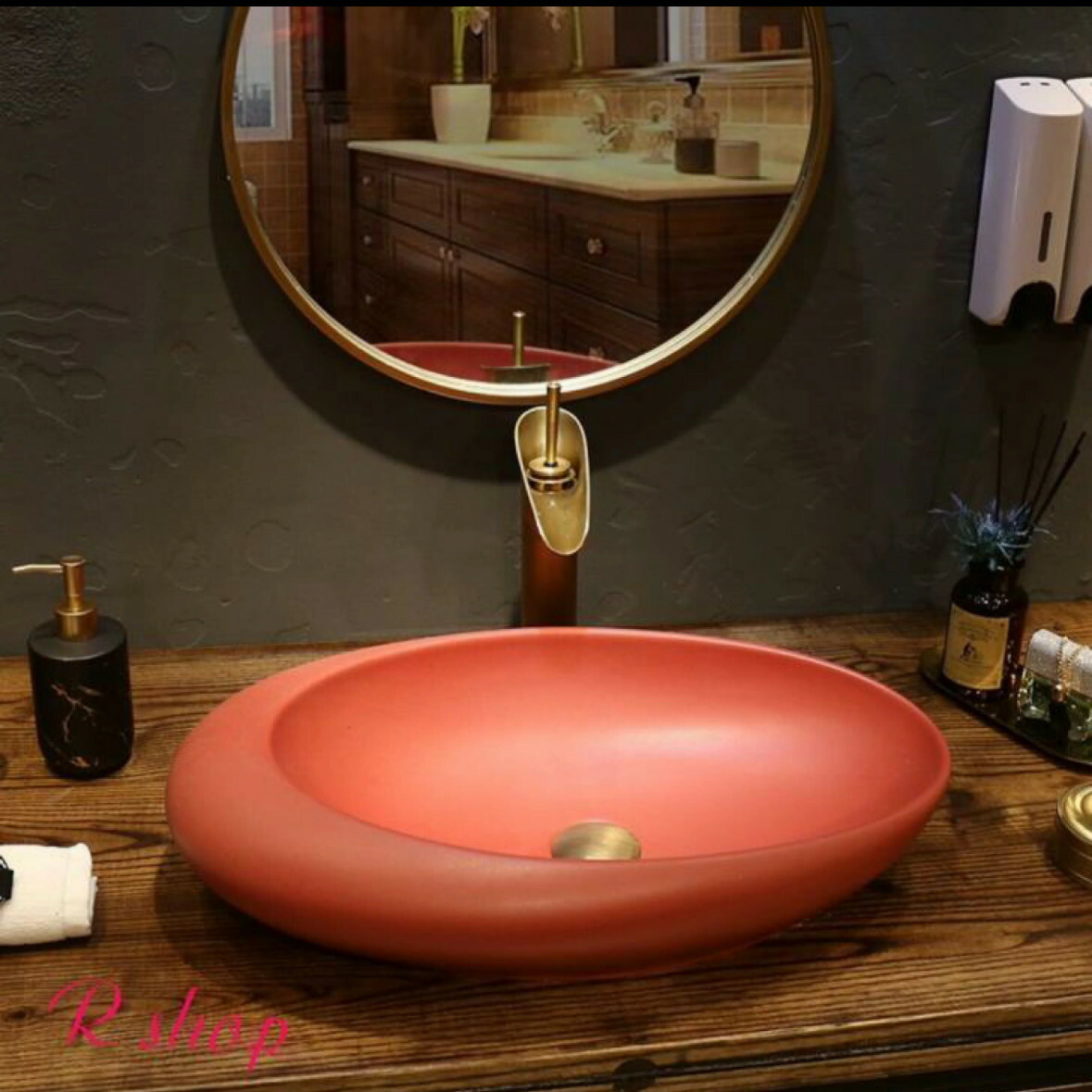 高級洗面台 洗面ボウルセット ．洗面ボール 陶器 手水鉢 ．手洗器 手洗い鉢 洗面器 蛇口 排水金具付き
