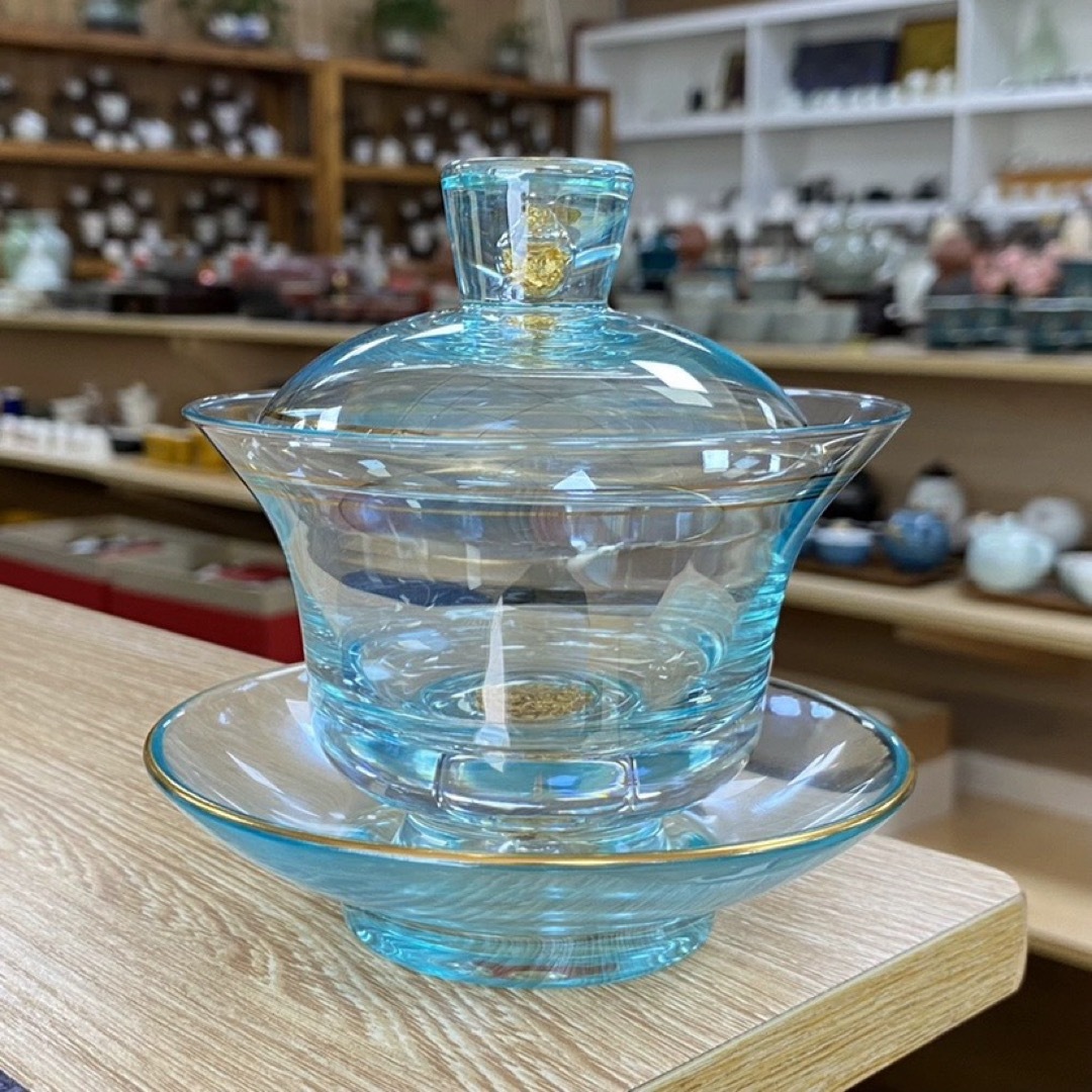 高級 蓋碗 茶杯セット 金箔入れ おしゃれ 耐熱ガラス製の中国茶器 1客|SSG SHOP