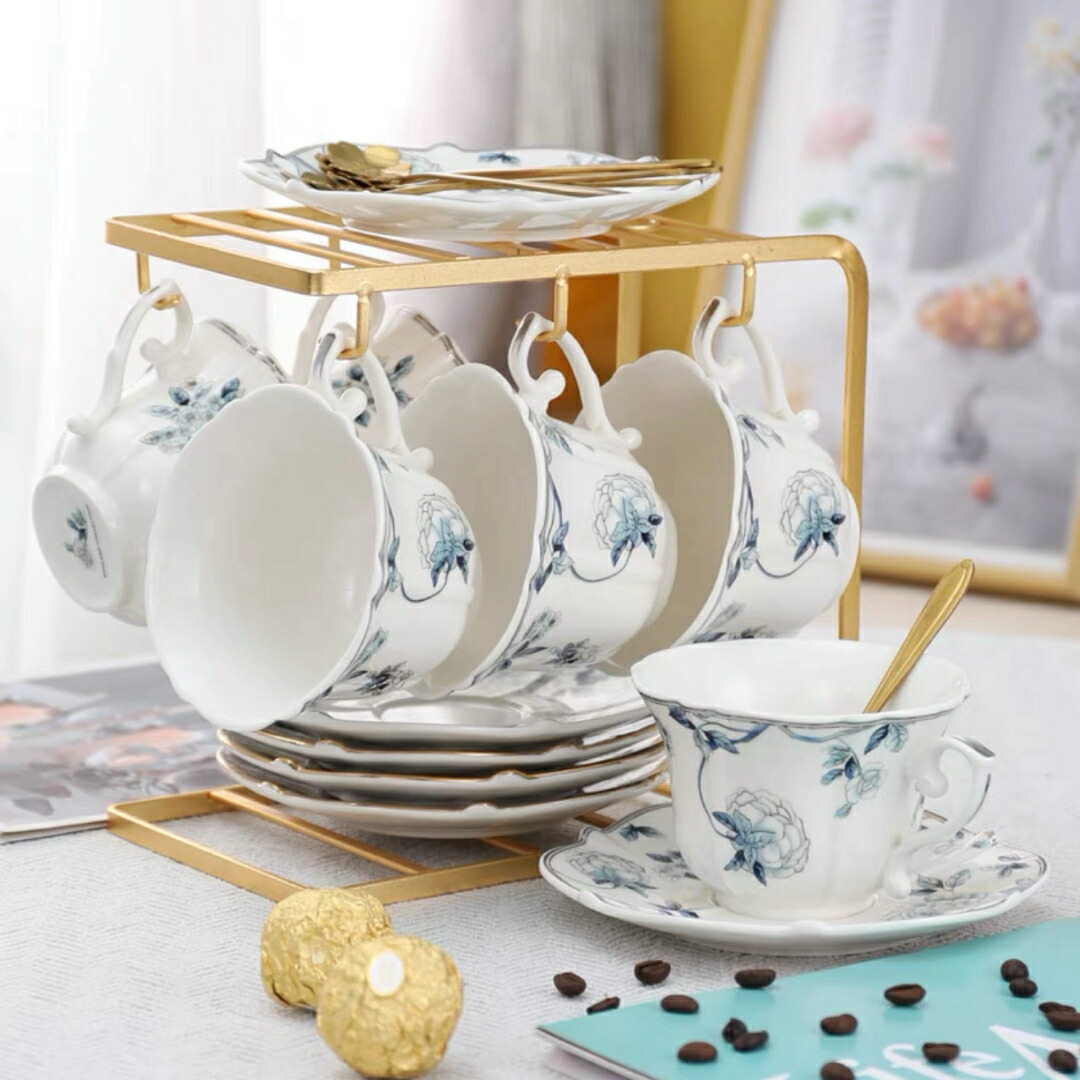 西洋調ティーカップセット 花柄陶器 高級感 カップ＆ソーサー 6客コーヒーカップ｜SSG SHOP 26,417円