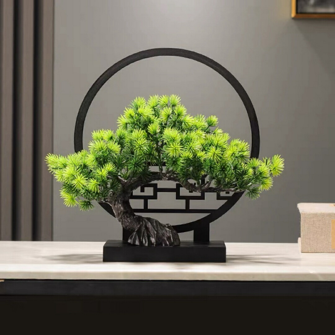 模造迎客松盆栽 置物 禅意迎客松盆栽装飾品人工観葉植物|SSG SHOP