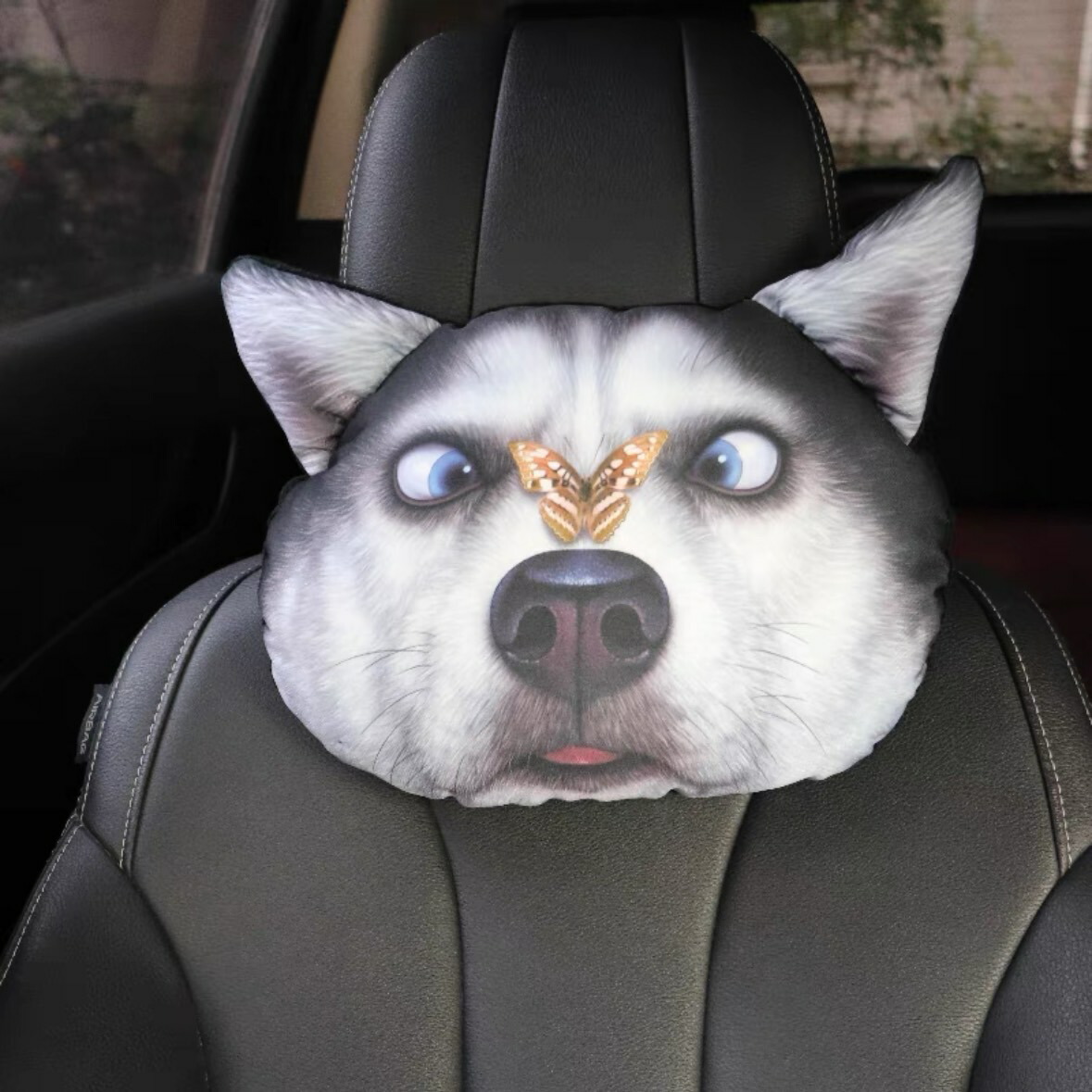 犬柄 ヘッドレスト用　ハスキー 車グッズ　面白グッズ　車用クッション 車用枕 ハスキー雑貨
