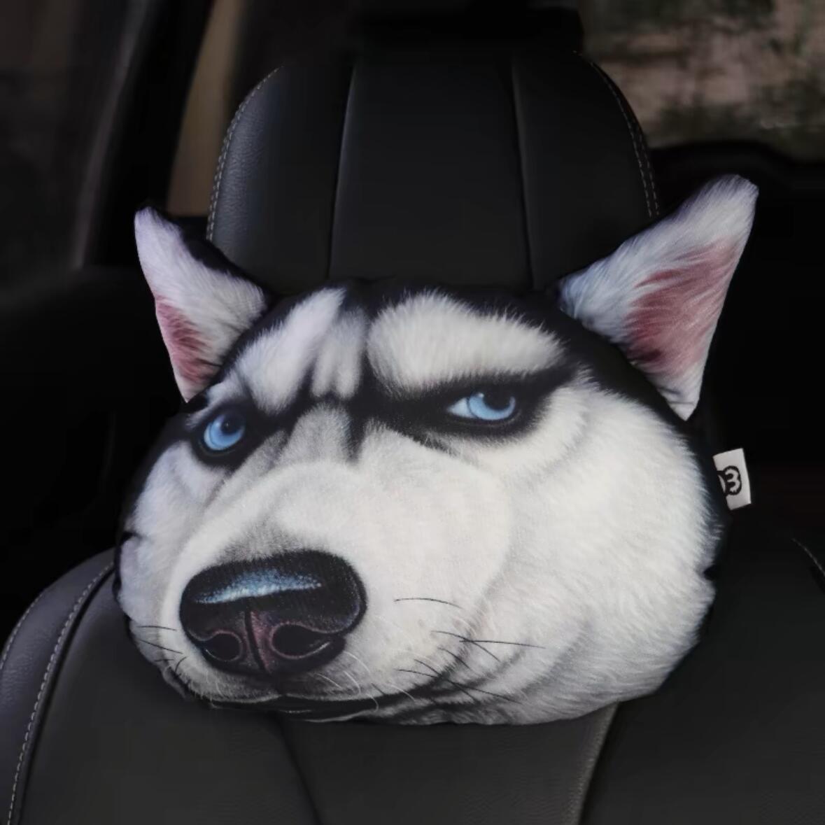 犬柄 ヘッドレスト用　ハスキー 車グッズ　面白グッズ　車用クッション 車用枕 ハスキー雑貨