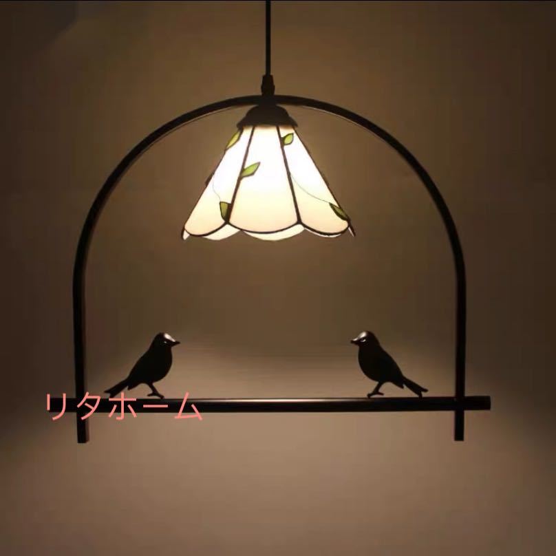 ステンドグラス ．ペンダントライト豪華天井照明ステンドグラスランプ ガラス工芸品 電源直結タイプ