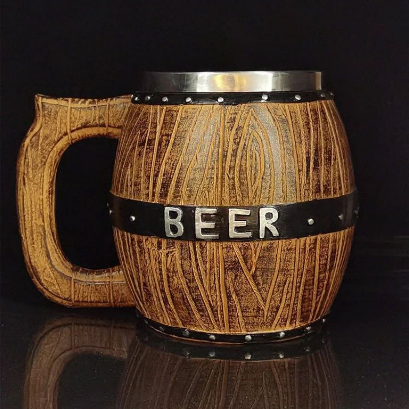 ビール ジョッキ グラス 樽 ステンレス+木製 450mL・550mL