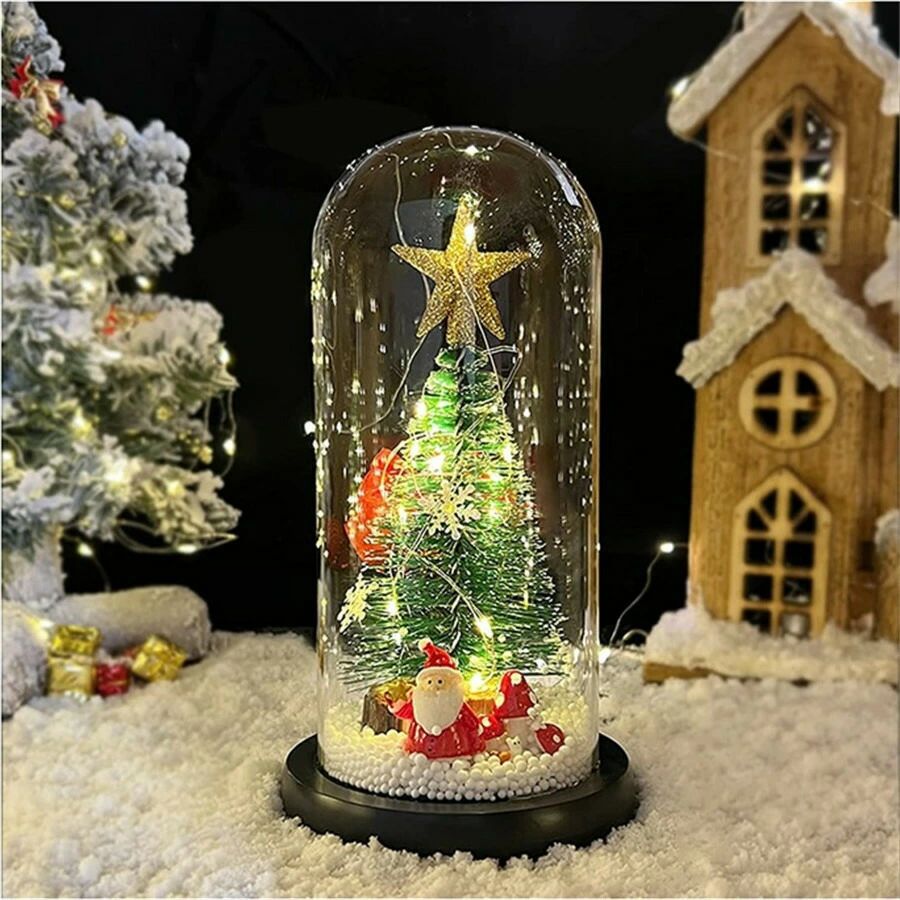 卓上クリスマスツリー ミニ クリスマス 飾り ガラスドーム 電池式 おしゃれ LED キラキラ光る 雰囲気満々 暖かい 癒しのプレゼント　クリア クリスマス雰囲気作り 記念日 お祝い 贈り物 インテリア テーブル 装飾 子供のベッドサイド クリスマスツリー