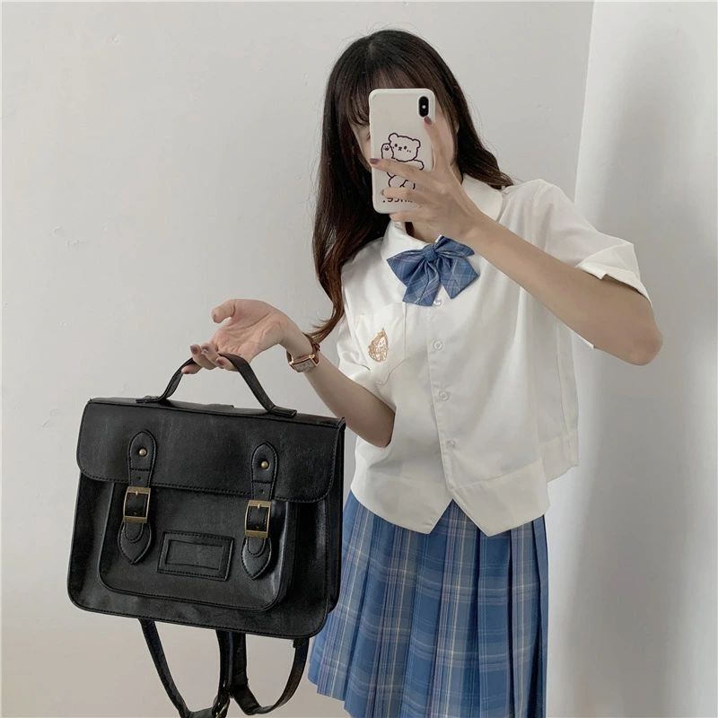 スクール バッグ ショルダー 2WAY バッグ PUバッグ 合成皮革 高校通学カバン かわいい 制服 JK カバン 高校生 女子 A4 ネイビー