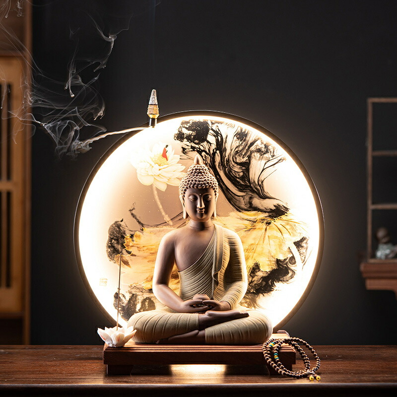 仏像 LEDソケット 釈迦如来 薬師仏 飛天光背 紫砂 釈迦如来像 曹洞宗 臨済宗 天台宗 禅宗 本尊 お釈迦様 座釈迦 仏珠付き