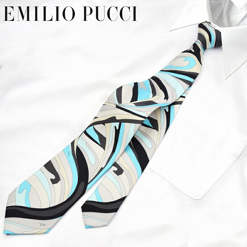 【極美品】エミリオプッチ　ブランド　ネクタイ　シルク100% 幾何学　イタリア製 EMILIO PUCCI エミリオプッチ ネクタイ JI787 メンズ イタリア製