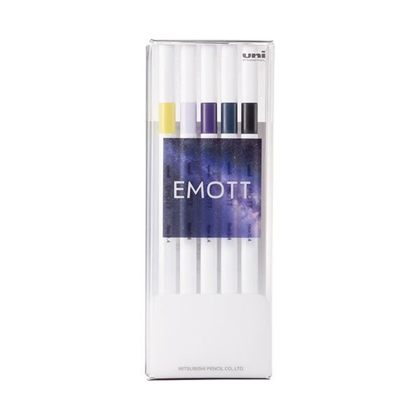 (まとめ)三菱鉛筆 水性サインペン EMOTT5色セット No.11 ミッドナイトカラー PEMSY5C.NO11 1パック【×10セット】