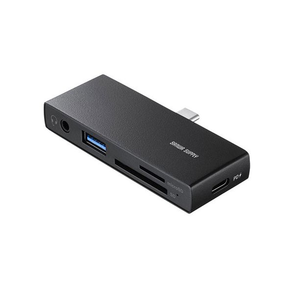 サンワサプライ USB 5Gbps Type-C カードリーダー USB 2ポート搭載 ブラック ADR-5TCSDP3BK