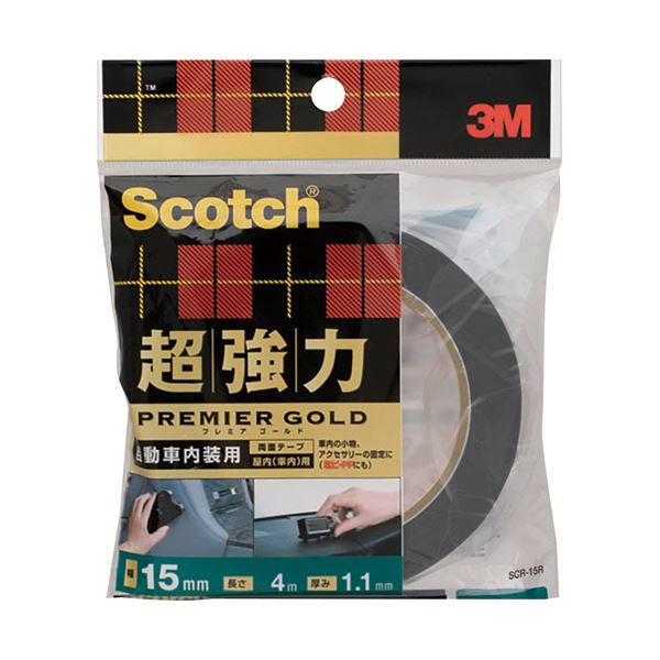 （まとめ） 3M スコッチ超強力両面テープ プレミアゴールド 自動車内装用 15mm×4m SCR-15R 1巻 【×5セット】