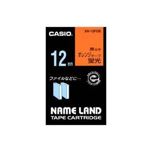 （まとめ）カシオ CASIO 蛍光テープ XR-12FOE 橙に黒文字 12mm【×5セット】