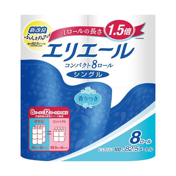 まとめ 大王製紙 エリエール トイレットティシュー コンパクト シングル 芯あり 82.5m 香り付き 1パック 8ロール 春早割