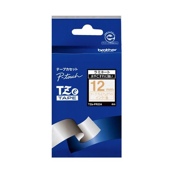 (まとめ) ブラザー TZeテープ (おしゃれテーププレミアムタイプ) ピータッチ専用テープ プレミアムホワイト(金文字) 12mm TZE-PR234 1個 【×5セット】