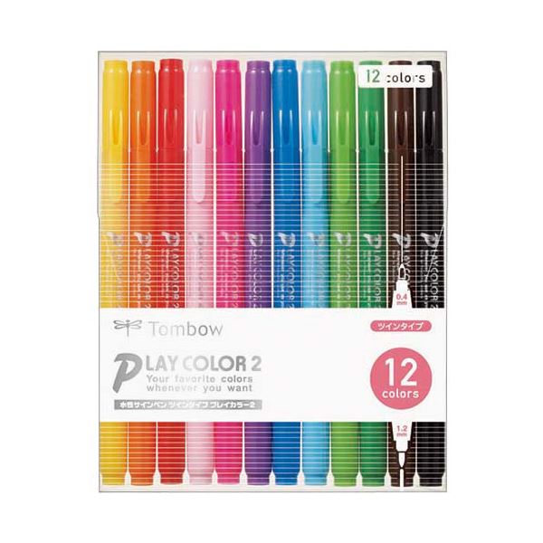(まとめ) トンボ鉛筆 水性カラーサインペンプレイカラー2 12色(各色1本) GCB-011 1パック 【×10セット】|Shop E-ASU