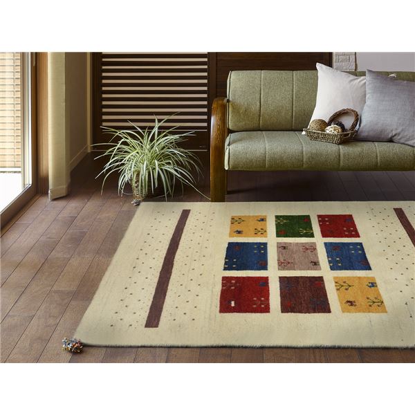 ラグマット 絨毯 約70×120cm マスタード ウール100% 保温機能 調湿効果 オールシーズン対応 ギャッベ リビング【代引不可】|Shop E-ASU