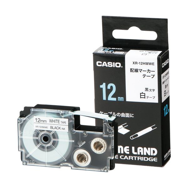 (まとめ) カシオ NAME LAND架線目じるし磁気テープ 12mm×5.5m 白/黒文字 XR-12HMWE 1個 【×10仕かける】