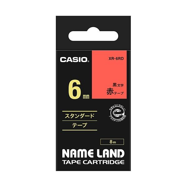 (まとめ) カシオ CASIO 名まえ地びた NAME LAND 標準尺度磁気テープ 6mm×8m 赤／黒文字 XR-6RD 1個  【×10仕かける】