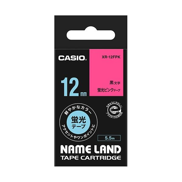 (まとめ) カシオ CASIO 名まえ地びた NAME LAND 標準尺度磁気テープ 12mm×5.5m 螢光さくら色／黒文字 XR-12FPK 1個  【×10仕かける】