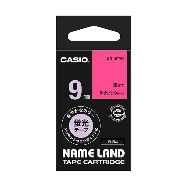 (まとめ) カシオ CASIO 名まえ地びた NAME LAND 標準尺度磁気テープ 9mm×5.5m 螢光さくら色／黒文字 XR-9FPK 1個  【×10仕かける】
