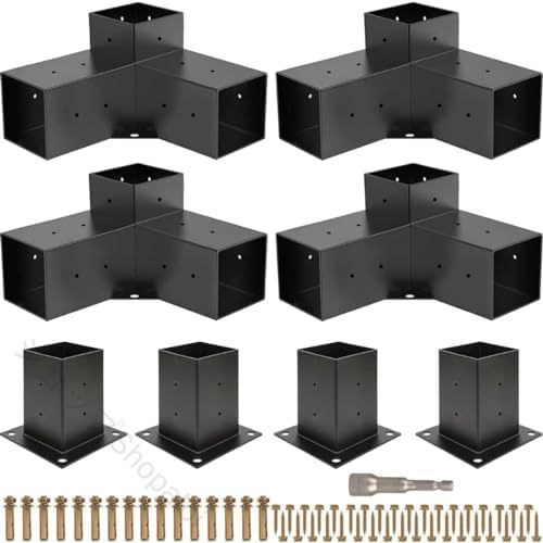 パーゴラキット 4ウェイ直角コーナーブラケット DIY木工 ガゼボ パティオ 丸太小屋 4x4木材対応 屋外パーゴラ金具 組立簡単 耐久補強 庭造り 施工補助 フレーム接続 角固定 ビーム取付 住|ショップShopaloi