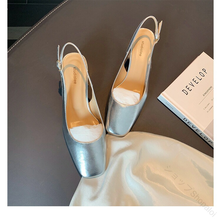 パンプス レディース バックストラップ スクエアトゥ ストラップパンプス 5cm 太ヒール ローヒール ぺたんこ 歩きやすい 走れる 美脚 シューズ 靴