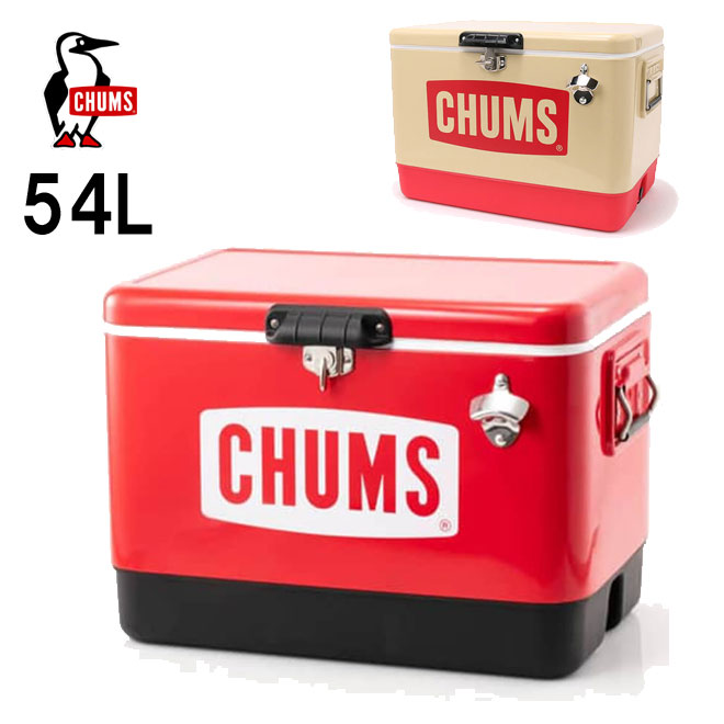 チャムス スチール クーラーボックス 54L <br>CHUMS CH62-1802 レッド カーキ Steel Cooler Box 運動会 アウトドア キャンプ BBQ ハード レトロ 54リットル 大きい ウレタンフォーム注入 大容量