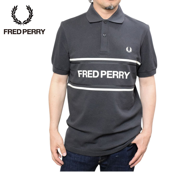 フレッドペリー グラフィック刷り上げる 鹿の子スポーツシャツ 半袖 FRED PERRY M2465 ANCHOR GREY 297 濃灰色薄墨色 メンズ Fred Perry Graphic Polo Shirt 運動競技表現スタイル