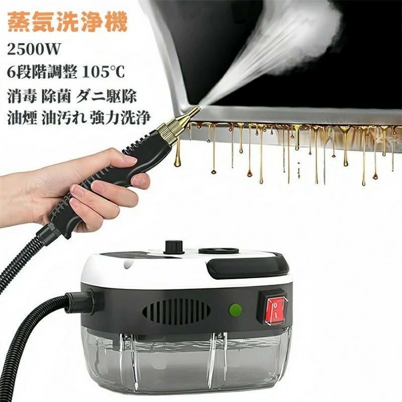 スチームクリーナー 高温 高圧 蒸気洗浄機 高温掃除機 ハンディ 小型 1L 2500W 110V 6段階調整 105℃ 消毒 除菌 ダニ駆除 消毒剤対応 窓掃除 キッチン周り 台所 キッチン エアコン 油煙 油汚れ 洗濯機 カー ホテル 浴室 お風呂掃除 キッチン清掃 ガスコンロ 換気扇 強力洗浄|shop G-FIELD