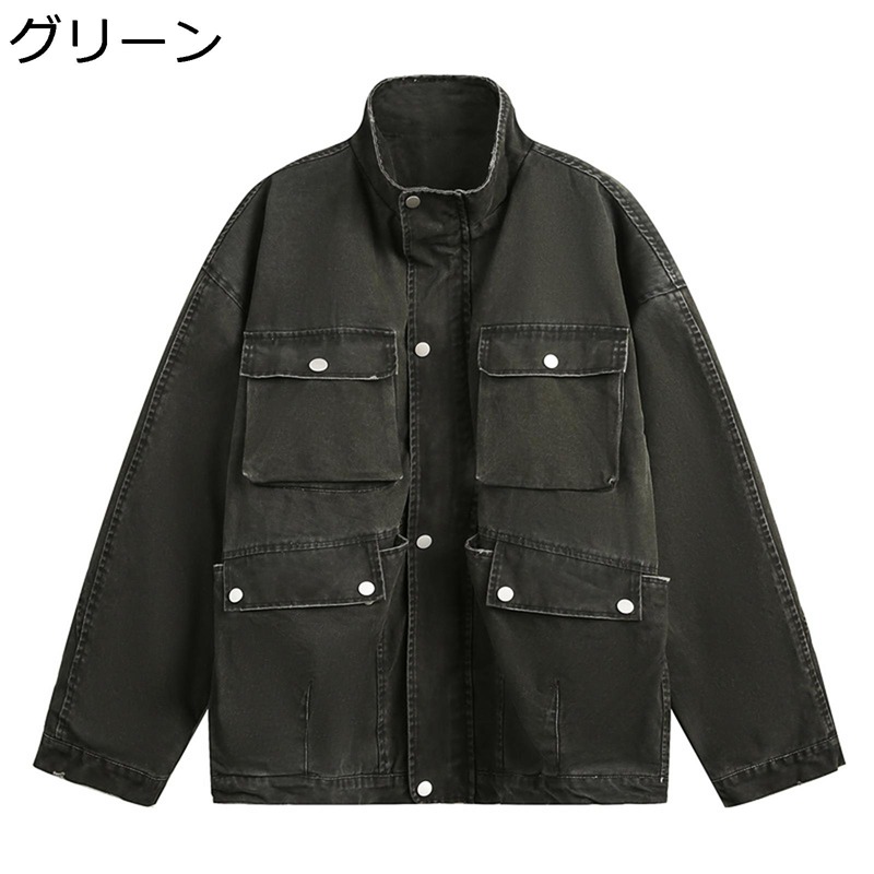 Gジャン ジャケット メンズ 立ち襟 長袖 マルチポケット ファッション ジャンパー ブルゾン 防風 防寒 ワイド ジージャン カジュアル 街着 カッコイイ デニムジャケット アウター デイリー お出掛け｜ショップ郷上