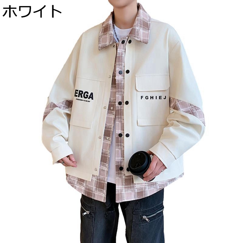 ジャケット メンズ ワークシャツ 長袖 春秋 重ね着風 胸ポケット カジュアル コーディネート アウター ゆったり トップス カッコイイ ファッション 若者 ストリート 通学 旅行 普段着
