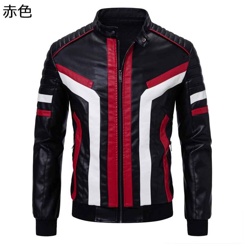 レザージャケット メンズ pu革 コート ライダースジャケット 立ち襟 切り替え 冬春服 トップス 長袖 リブ袖 スリム 防風 保温 防寒 パンク風 バイク系 カジュアル かっこいい 大きいサイズ