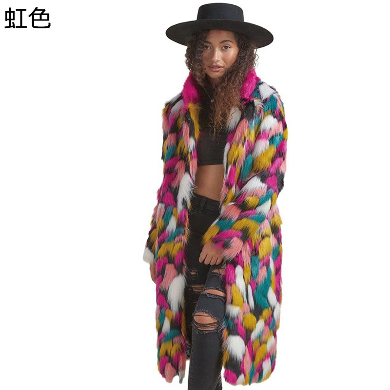 毛皮コート レディース ファージャケット ロング丈 冬服 虹色 フェイクファー トップス 大人 厚手ボリューム襟 防寒 暖かい 長袖 おしゃれ 大きいサイズ オーバーコート 結婚式 パーティー 韓国