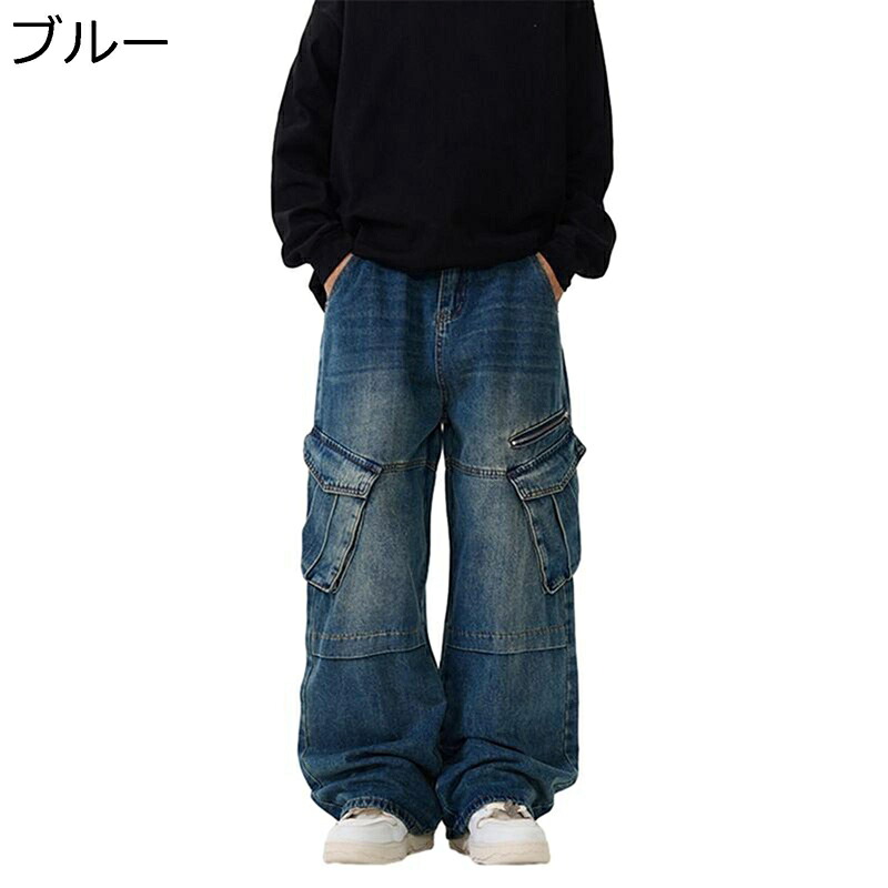 カーゴパンツ メンズ バギー デニムパンツ マルチポケット ワイドパンツ Ｇパン ヴィンテージ 大きいサイズ ルーズ ウォッシュ加工 ストレート 秋冬 ブーツカット ルーズ シューカット ハイストリート