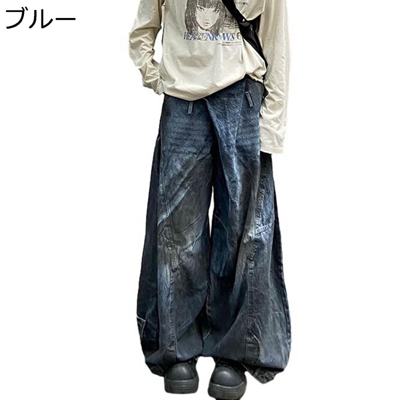 ワイドデニムパンツ メンズ レディース oversize バギーパンツ ビッグシルエット 体型カバー ブーツカット アウトドア カジュアル 大きいサイズ 無地 おしゃれ 春秋冬 柔らかい 通気 ルーズ
