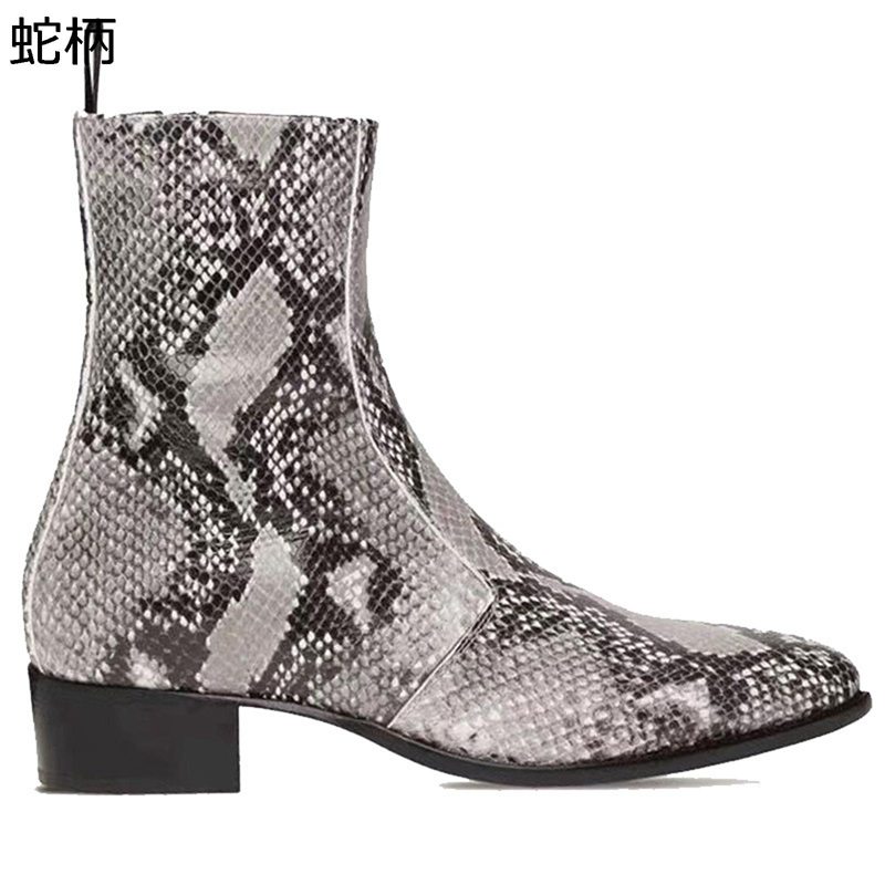 蛇柄 チェルシーブーツ ショートブーツ メンズ 個性的 カッコイイ ファッション サイドジッパー 紳士靴 ハイカット 脚長効果 春夏秋冬 牛革 コンフォート モード系 外出 欧米風 カジュアル