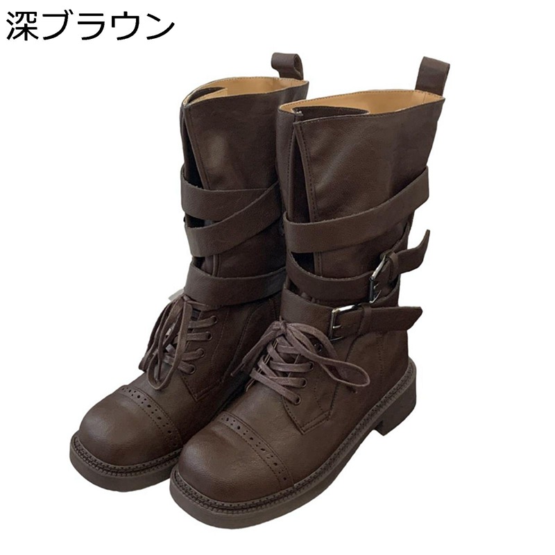 ジョッキーブーツ ベルト ラウンドトゥ ロングブーツ レディース PUレザー 膝丈 防滑 防水 コンフォート エレガント 秋冬 パンク ハロウィン 旅行 バイク用 衝撃吸収 丈夫 四節着用
