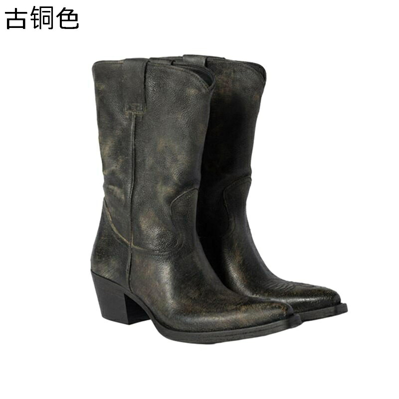 真っただ中ブーツ レディース 乗り尻ブーツ 釣りあい感 ゆったり 脚やせ 冬 チャンキーヒール ウェスタン ポインテッドトゥ コンフォート 分かりやすい エスニック 通い お出かけ 執務室