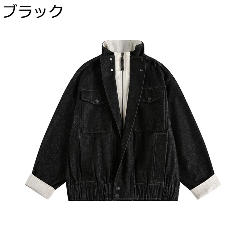 ジャンパー メンズ 立ち襟 パッチワーク風 ゆったり ファスナー デトロイトジャケット スタジャン ビックシルエット アウター 春秋服 ブルゾン バイクジャケット 防寒着 ジュニア ウオーキング 旅行 普段使い