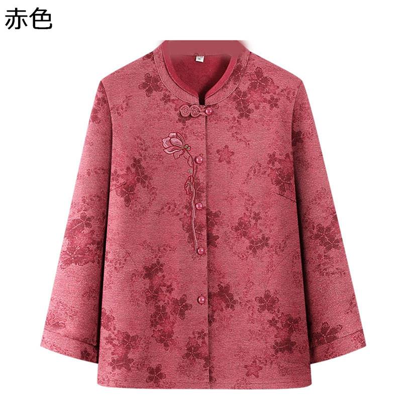 中年および高齢者の女性のプリントセーター カーディガン レディース 花柄 前開き 婦人服 シニア 大きいサイズ 薄手 トップス アウター 上下セット ジャケット カジュアル お出かけ フォーマル 普段着