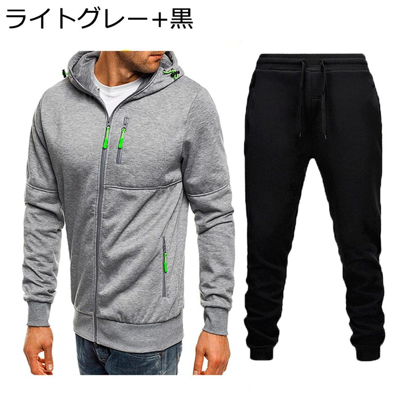 スウェット パーカー メンズ 上下セット ルームウェア トレーニングウェア フード付き 長袖 ジップ 春 秋服 フード付き スリム 2点セット 吸汗 透気 スウェットパンツ アウター ボトムス アウトドア ジム
